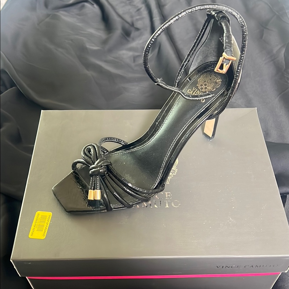 Vince Camuto Black Strappy Heels with Kitten Heel